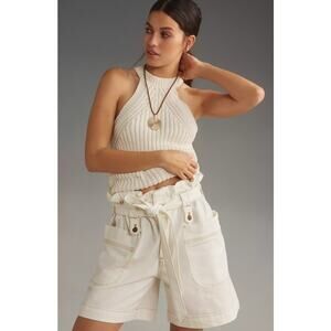 Anthropologie PILCRO High-Rise Tie-Waist Utility Shorts Neutral Ivory S NWT $98